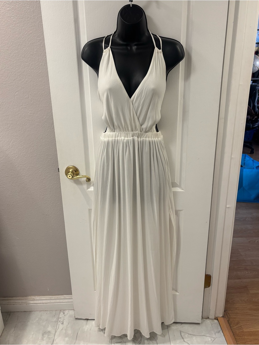 Boho Strappy Back Cutouts Slits White Maxi Sun Dress Rokoko by Dazz Euro Summer